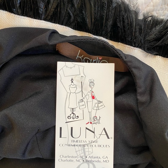 KARLIE Tuckernuck One Shoulder Tiered Black Feather Mini Dress Cocktail Party - Picture 11 of 12